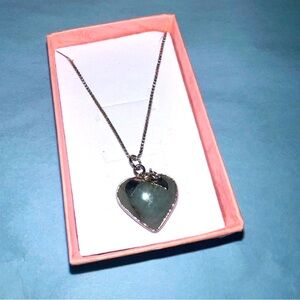Sterling Silver Chain and heart pendant , Jade colored Stone marked 925